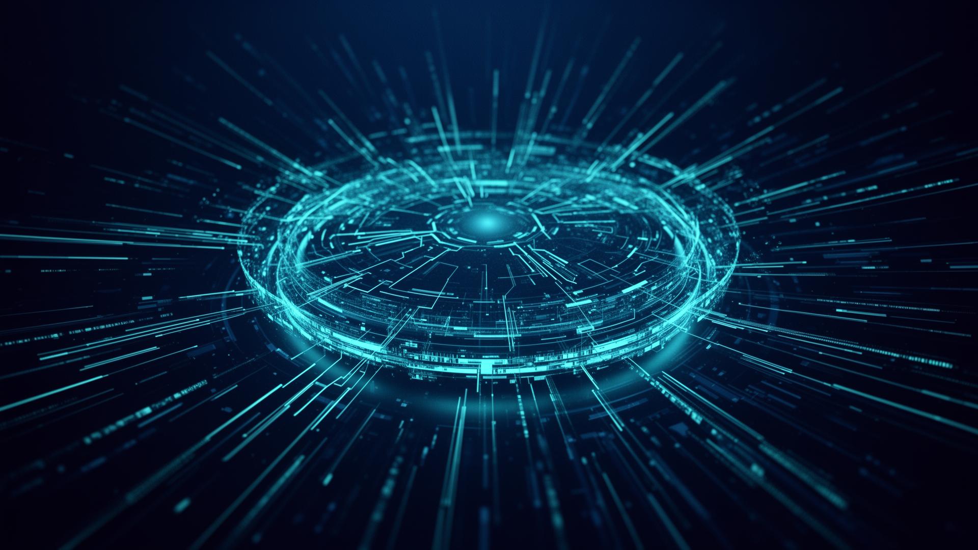 Digitale Datenscheibe mit cyanfarbenen Informationsströmen